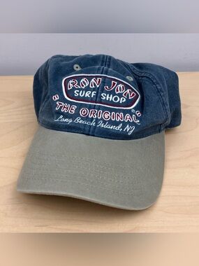VTG Ron Jon Surf Shop Strapback Hat Long Beach Island NJ Blue Embroidered Logo